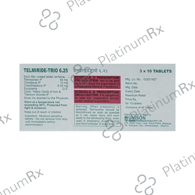 Telmiride Trio 40mg/10mg/6.25mg Tablet