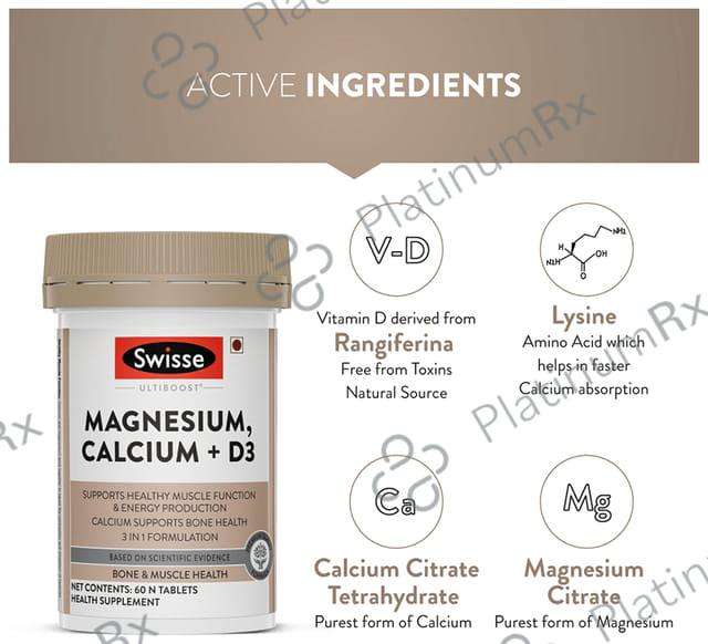 Swisse Ultiboost Magnesium, Calcium + D3 - Tablet for Muscles, Energy & Bone Health