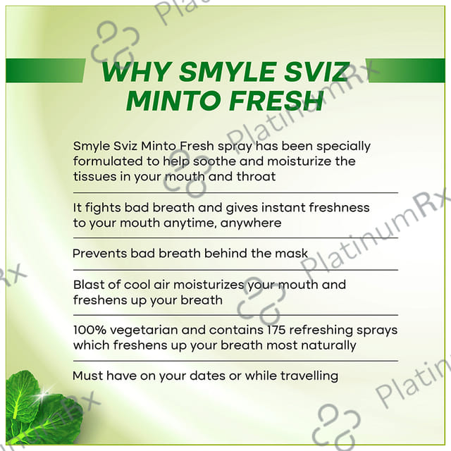 Smyle Sviz Minto Fresh Mouth Freshener Spray Elaichi