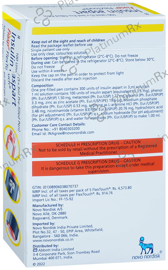 Fiasp (100 IU/ml) (1*3ml Flextouch Pen) Solution For Injection 3ml