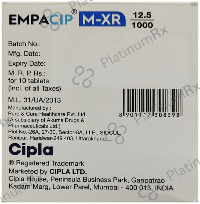 Empacip M XR 12.5/1000mg Tablet 10s