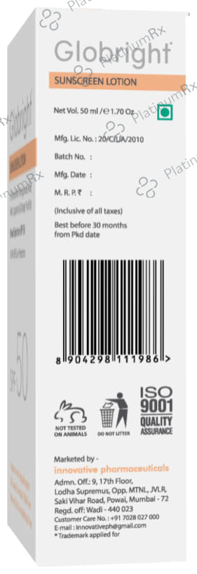 Globright Sunscreen Lotion SPF 50 (50ml Each) 4 Tube