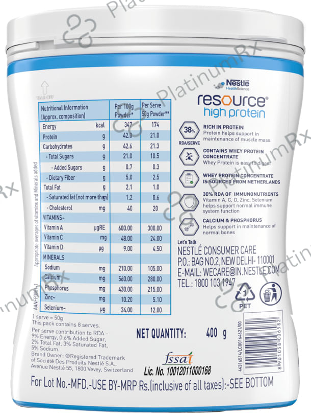 Nestle Resource High Quality Whey Protein - Flavour Powder Vanilla Rich in Immuno Nutrients
