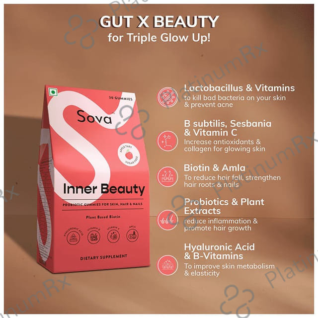 Sova Inner Beauty Probiotics Gummies for Skin, Hair & Nails Sugar Free