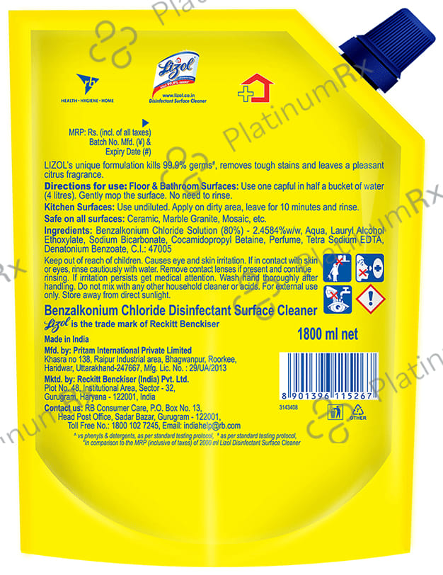 Lizol Disinfectant Surface Cleaner Citrus 1800 ml