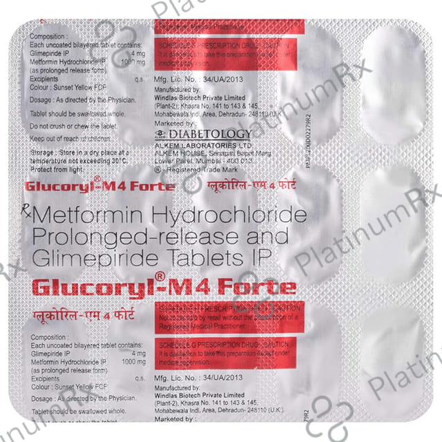 Glucoryl M4 Forte 4/1000mg Tablet PR 15s
