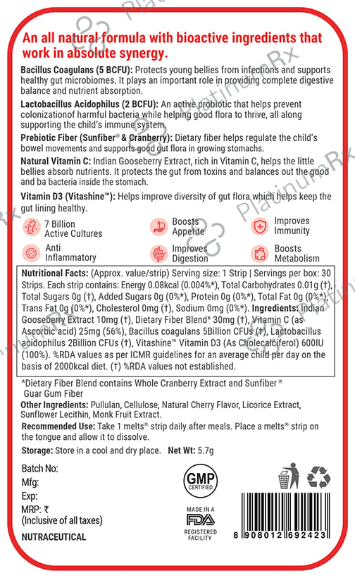 Wellbeing Nutrition Disney Frozen Melts into Active Probiotic Oral Thin Strip Age 6+ Sweet Cherry