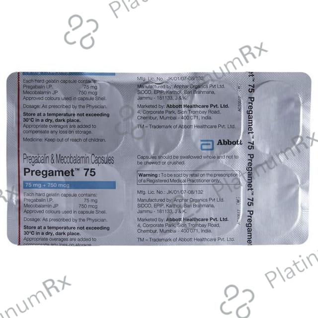 Pregamet 75mg/750mcg Capsule 10s