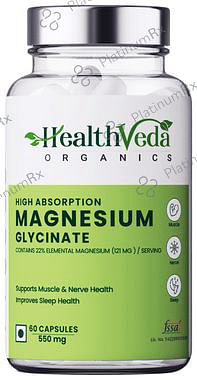 Health Veda Organics High Absorption Magnesium Glycinate 550mg - For Muscle, Nerve & Sleep Support - Capsule