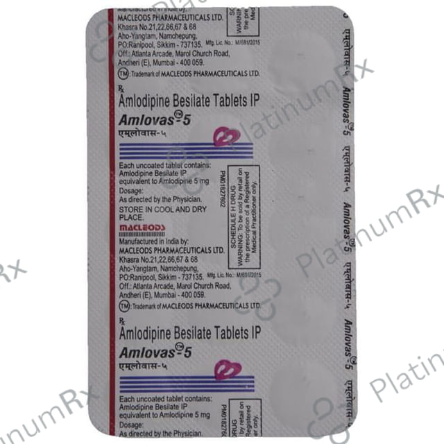 Amlovas 5mg Tablet 15s