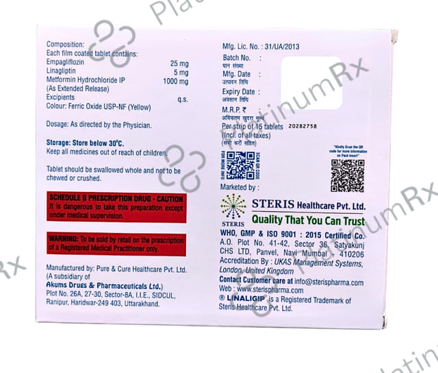 Linaliglip Empamet 25/5/1000 Tablet 15s