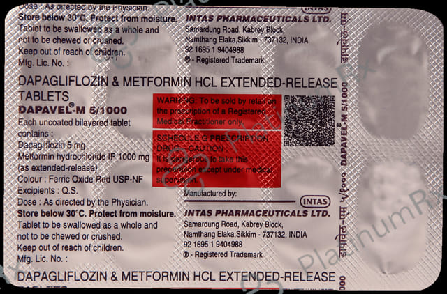 Dapavel M 5/1000mg Tablet ER 10s