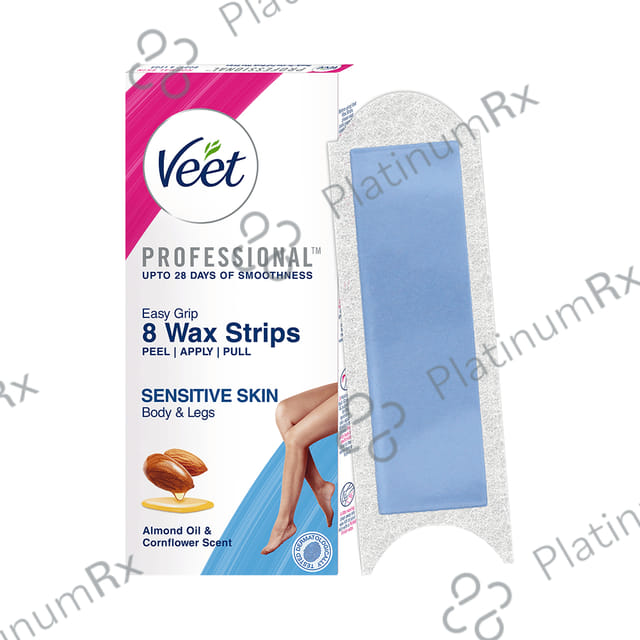 Veet Professional Waxing Strips Kit for Dry Skin, 8 Strips - Gel Wax Hair Removal for Women - Up to 28 Days of Smoothness - No Wax Heater or Wax Beans Required for Sensitive Skin