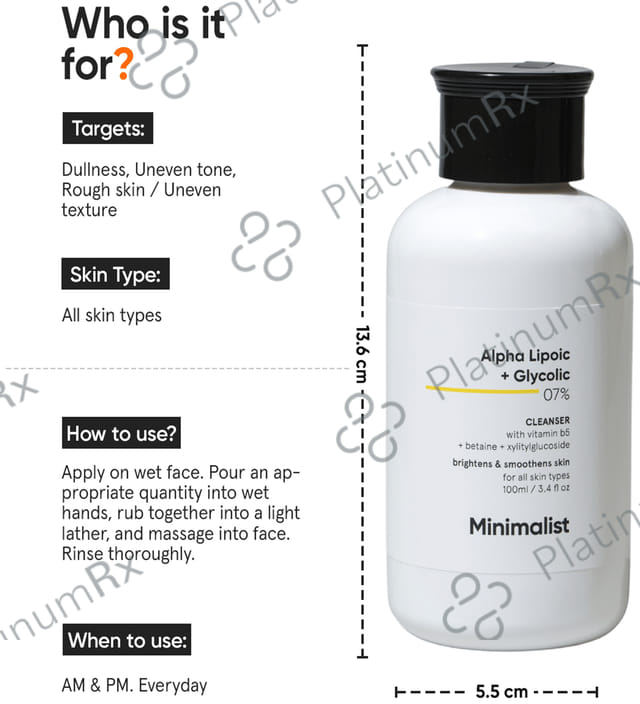 Minimalist Alpha Lipoic + Glycolic 7% Cleanser - Brightens & Smoothens Skin