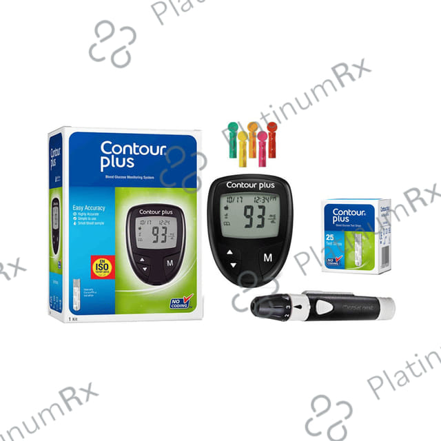 Contour Plus Blood Glucose Monitoring System Glucometer with Contour Plus Blood Glucose Test Strip 25sFree