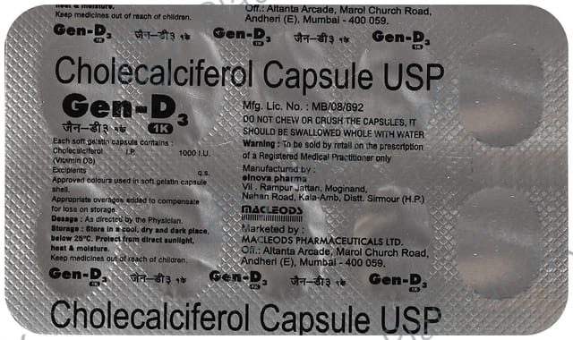 Gen D3 1000IU Soft Gelatin Capsule 10s