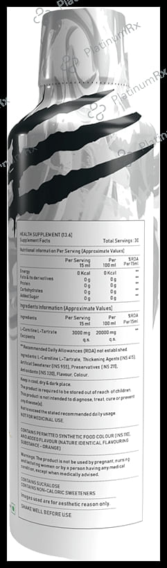 Elated Sports Science Carni Max with L-Carnitine L-Tartrate for Weight Loss - Flavour Orange