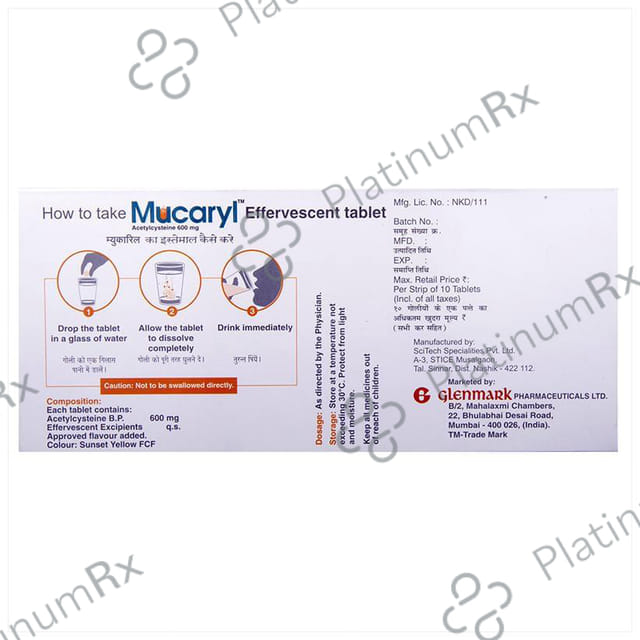 Mucaryl Effervescent Tablet Orange Sugar Free 10s (Strip)
