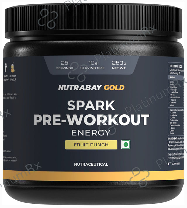 Nutrabay Gold Spark Pre-Workout Energy - Powder for Muscle Pump & Strength - Flavour Powder Fruit Punch