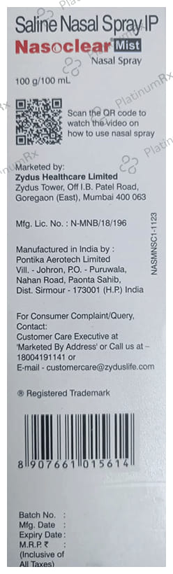 Nasoclear Mist 0.9% Nasal Spray 100ml