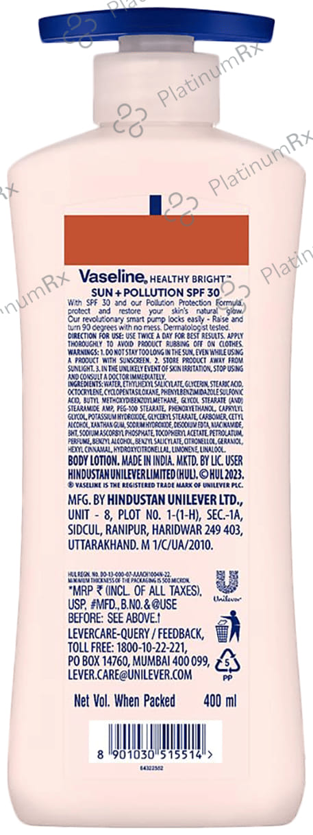 Vaseline Sun+ Pollution Protection Multi Vitamin UV SPF 30 Lotion 400ml