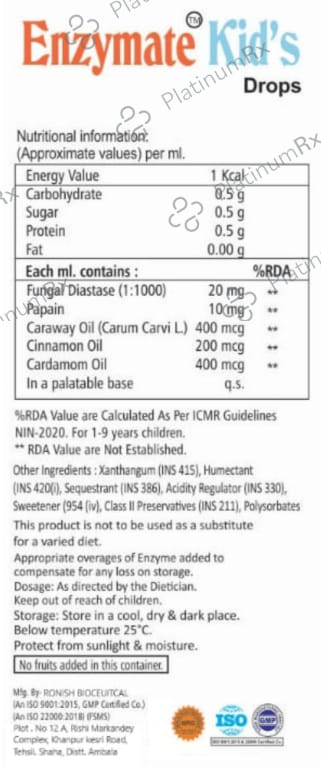 Enzymate Kid's 33.3/5mg Oral Drops Pineapple 30ml