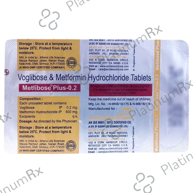 Metlibose Plus 0.2/500mg Tablet SR 10s