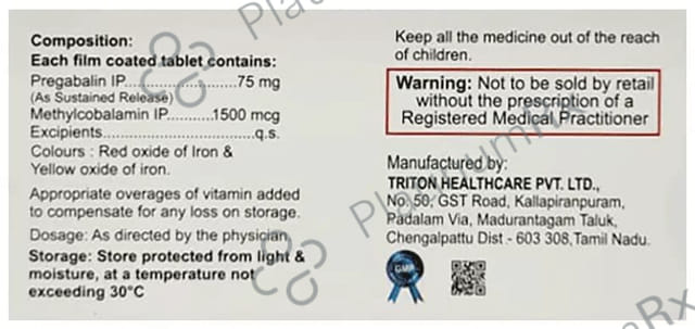 Active B12 PG 75mg/1500mcg Tablet SR 10s