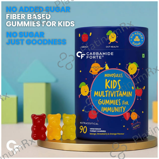 Carbamide Forte Novosules Kids Multivitamin - Gummies for Energy, Brain & Gut Health - Flavour Mango, Strawberry & Orange 90 gummies