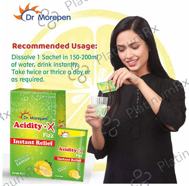Dr. Morepen Acidity-X Fizz Instant Relief Sachet (4.5gm Each) Refreshing Lemon 6 Sachets