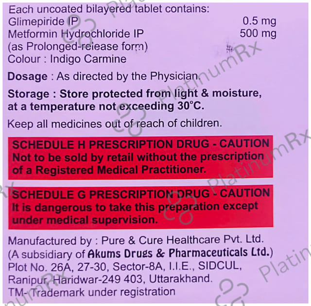 Diatoglim M 0.5/500mg Tablet PR 15s
