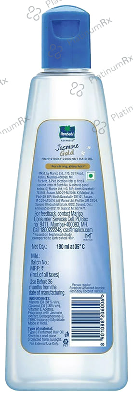 Parachute Advansed Jasmine Gold Hair Oil with 8x Vitamin E - For Strong & Shiny Hair - Non-Sticky 190 ml