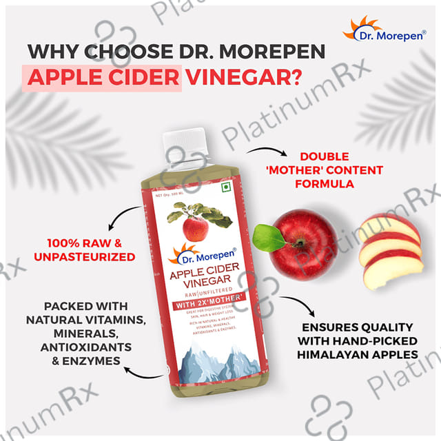 Dr. Morepen Apple Cider Vinegar ACV with 2X 'Mother' - For Weight Management & Digestion