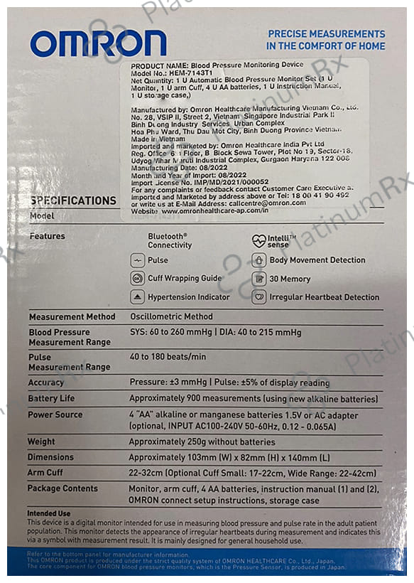 Omron HEM 7143T1 Automatic Blood Pressure Monitor