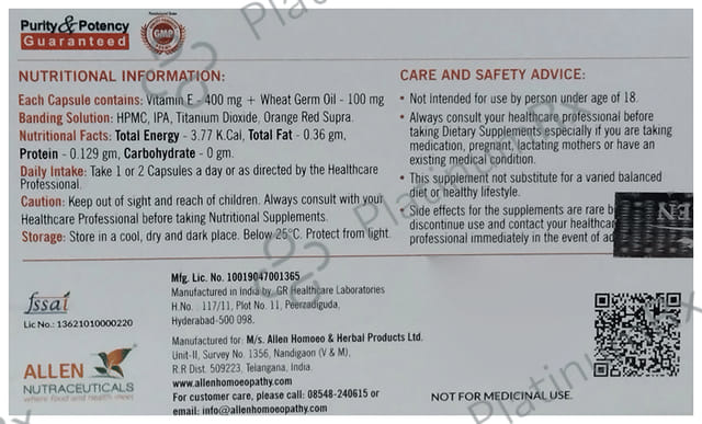 Allen Nutraceutical Vitamin E + WheatGerm Oil Capsule 30s