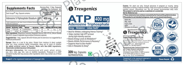 Trexgenics ATP Adenosine Triphosphate 400mg Veg Capsule
