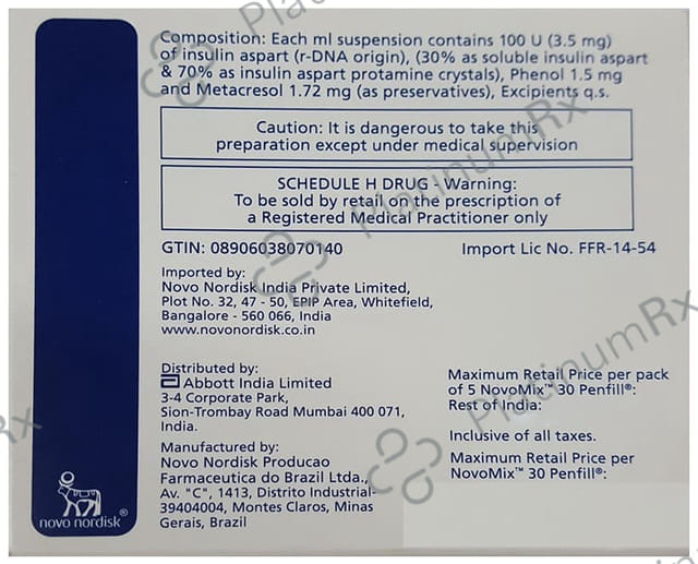 Novomix 70/30 (100 IU) Solution For Injection | Cartridge 1*3ml