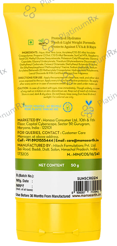 Mamaearth Indian Sunscreen Paraben & Silicon Free Hydragel SPF 50 Cream 50gm