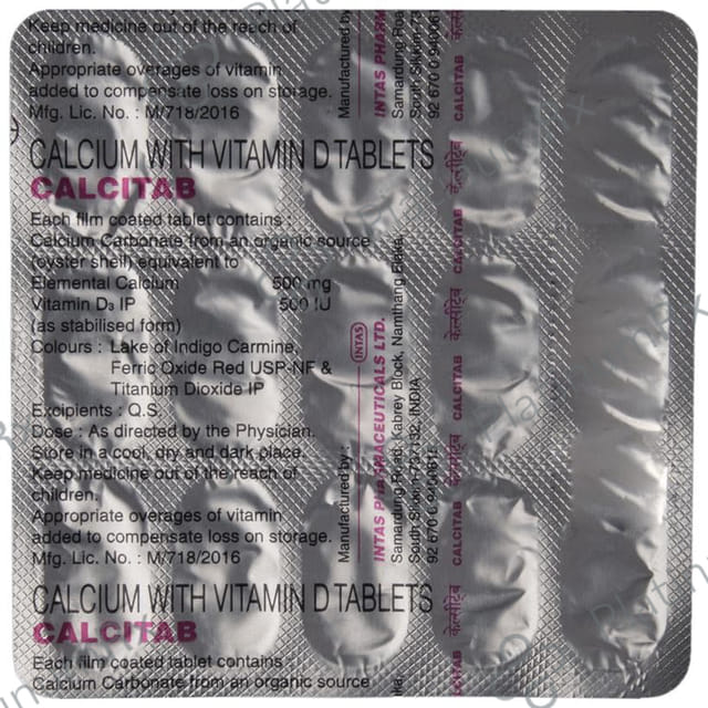 Calcitab 500mg/500IU Tablet 15s