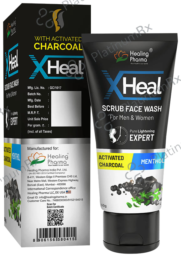 Healing Pharma X Heal Scrub Face Wash (60ml Each) Activated Charcoal Menthol