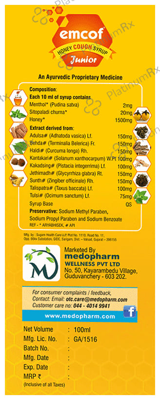 Medopharm Wellness Emcof Herbal Cough Syrup for Kids