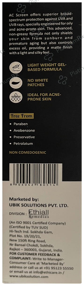Acscreen Oil Control SPF 47 Sunscreen Gel 50ml