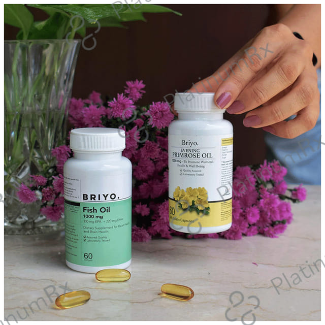Briyo Evening Primrose Oil 1000mg Soft Gelatin Capsule for Women's Wellness Supports Hormonal Balance & Healthy Skin