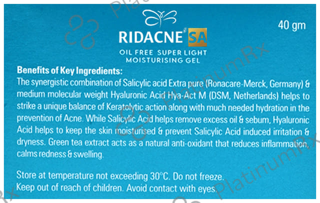 Ridacne SA Oil Free Super Light Moisturising Gel 40gm