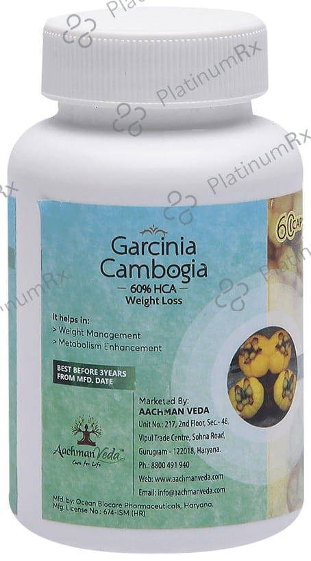 Aachman Veda Garcinia Cambogia 500mg 60% HCA Weight Loss Capsule (60 Each) 1 Bottle