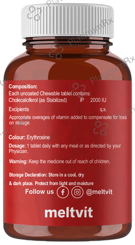 Meltvit Vitamin D3 2000IU Raspberry Flavour Chewable Tablet 120s