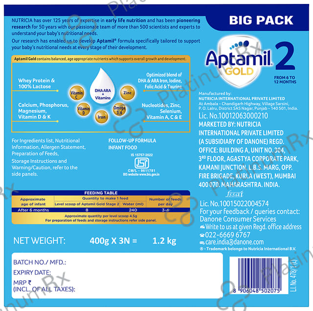 Aptamil Gold Stage 2 (From 6 to 12 Months) Follow up Formula Powder 1.2Kg