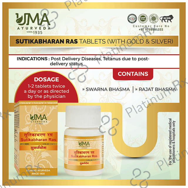 Uma Ayurveda Sutikabharan Ras Tablet (with Gold & Silver)