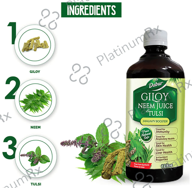 Dabur Giloy Neem Tulsi Juice - For Immunity, Respiratory, Skin & Liver Health/Care - Health Tonic