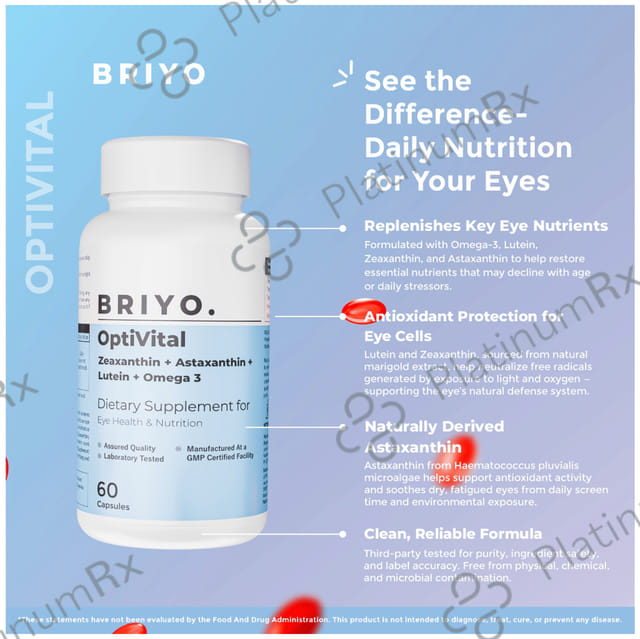 Briyo OptiVital with Zeaxanthin, Astaxanthin, Lutein & Omega 3 - Softgel for Eye Health & Nutrition